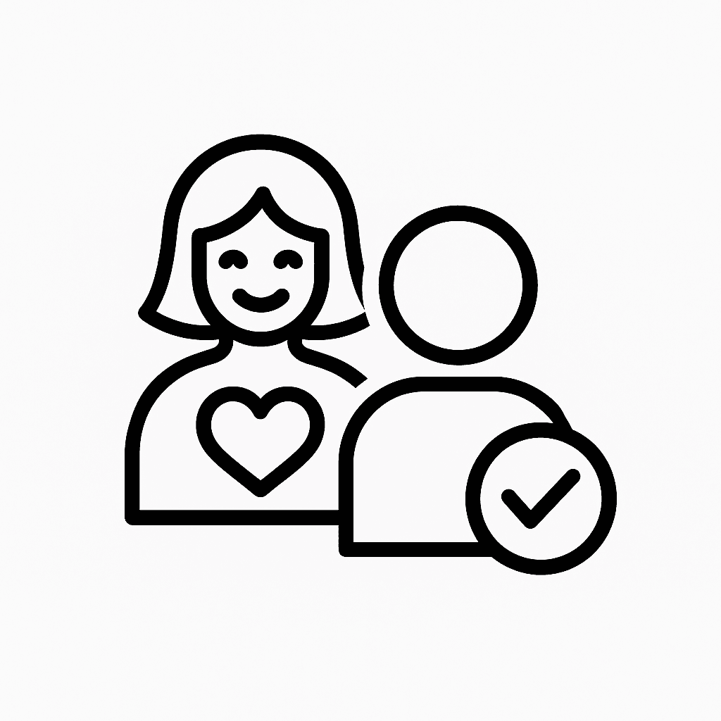 Symbol einer lächelnden Empfangsperson mit Sprechblase