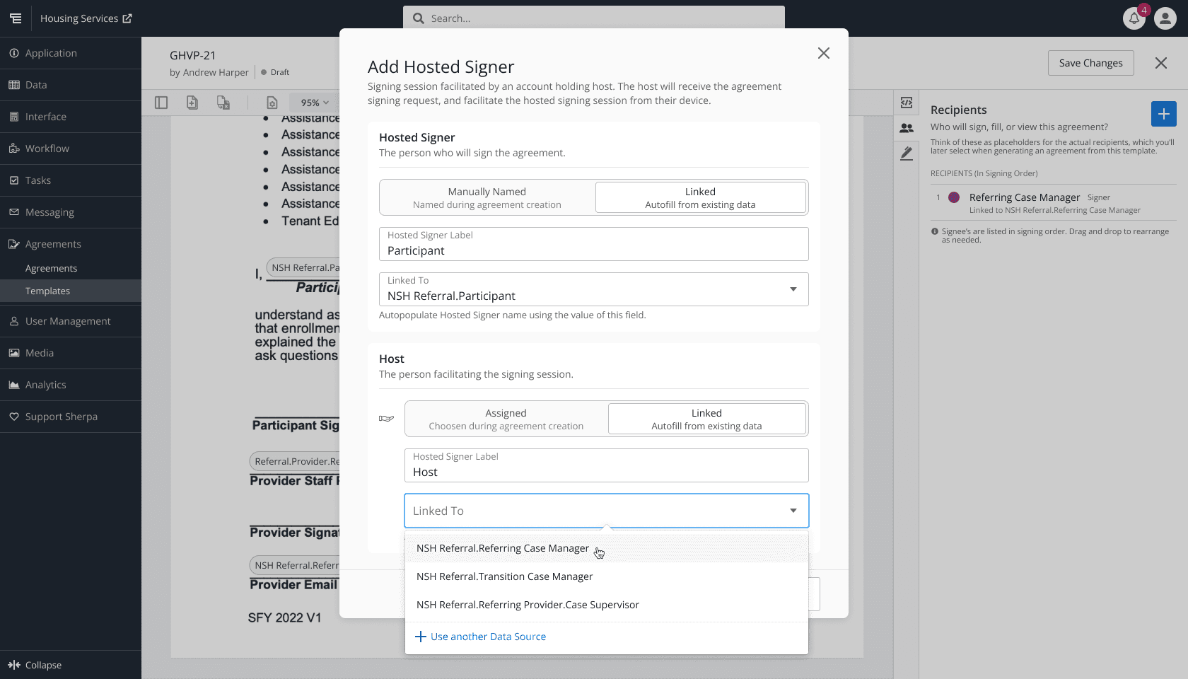 Adding a data linked hosted signer.