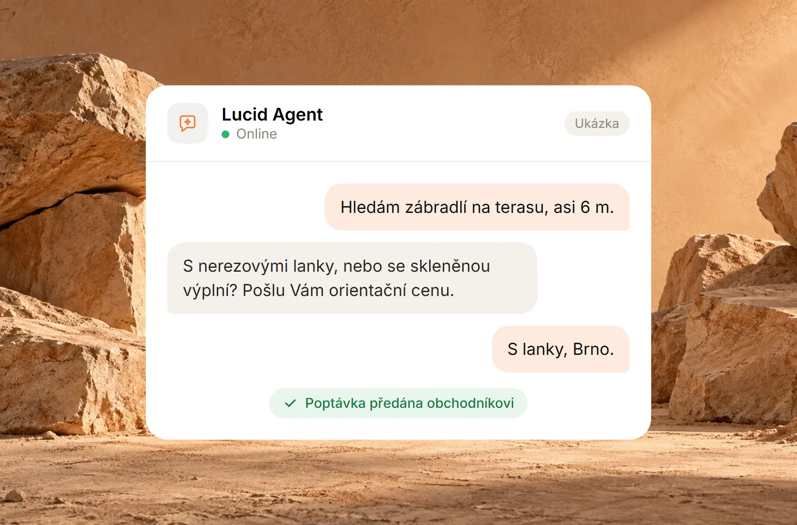 Lucid Agent odpovídá zákazníkovi v chatu na webu