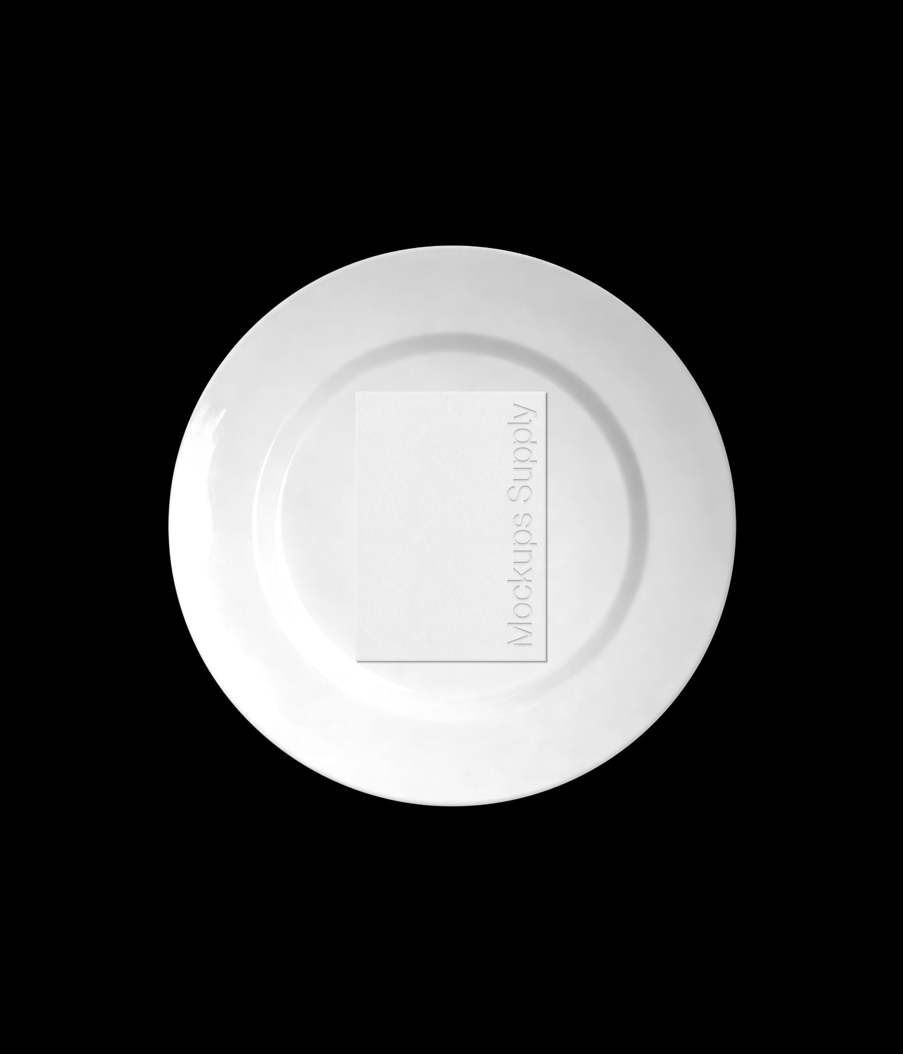 A5 menu mockup placed on dinner plate with debossed text detail