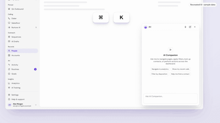 Typing a question into Cmd+K search and sending it to Ari