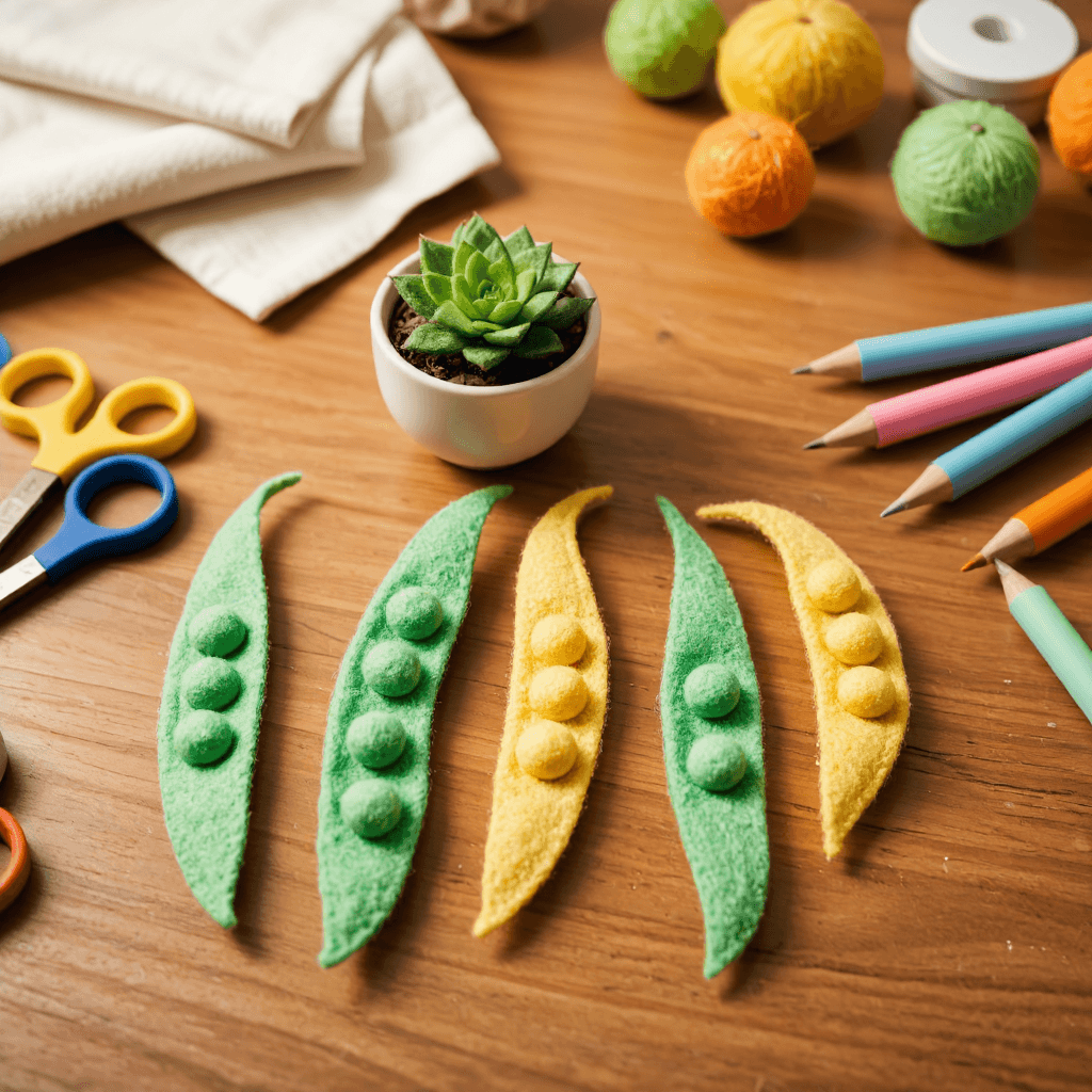 product photography of a set of felt pea shapes