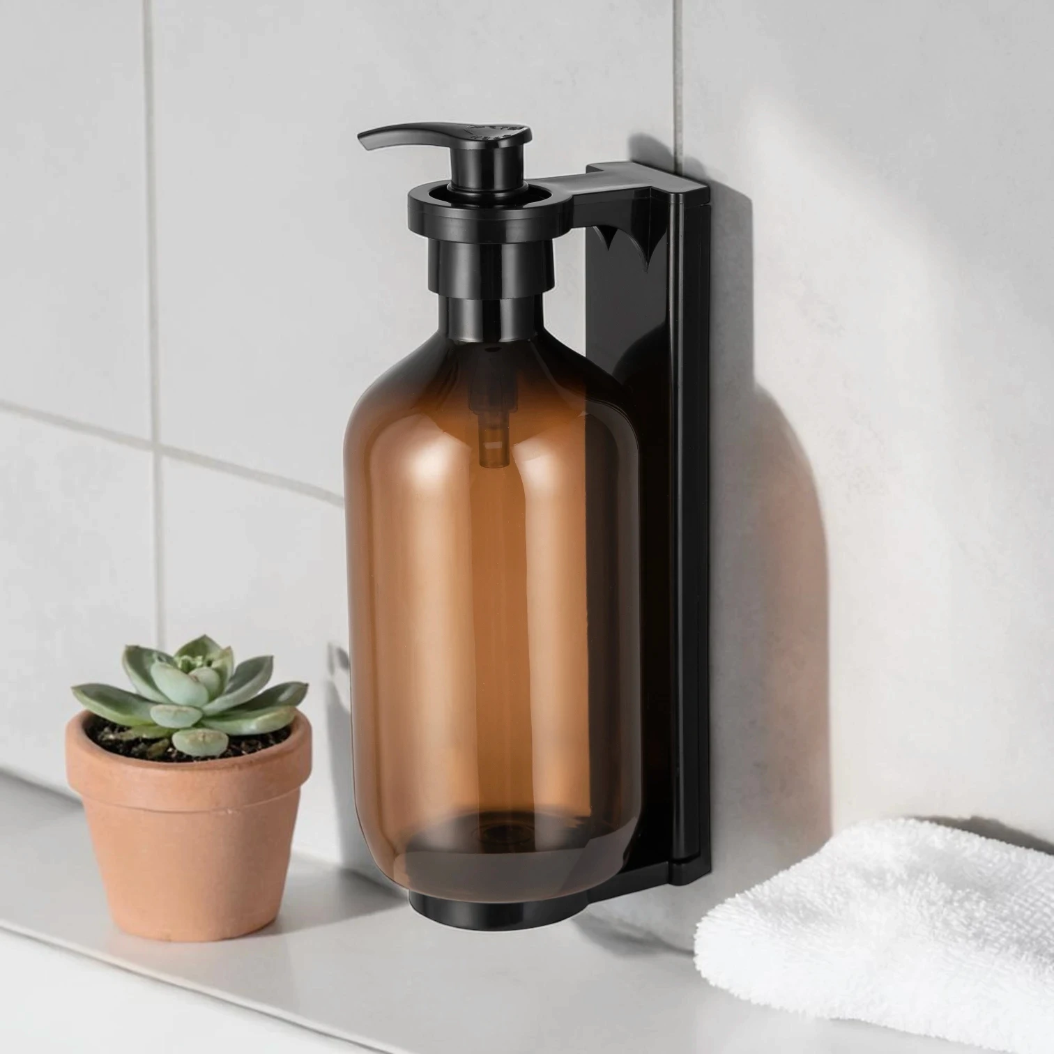 Eco-friendly tamper-proof soap dispenser bracket for hotel refillable systems, high-quality stainless steel, compatible with 300ml-500ml bottles.