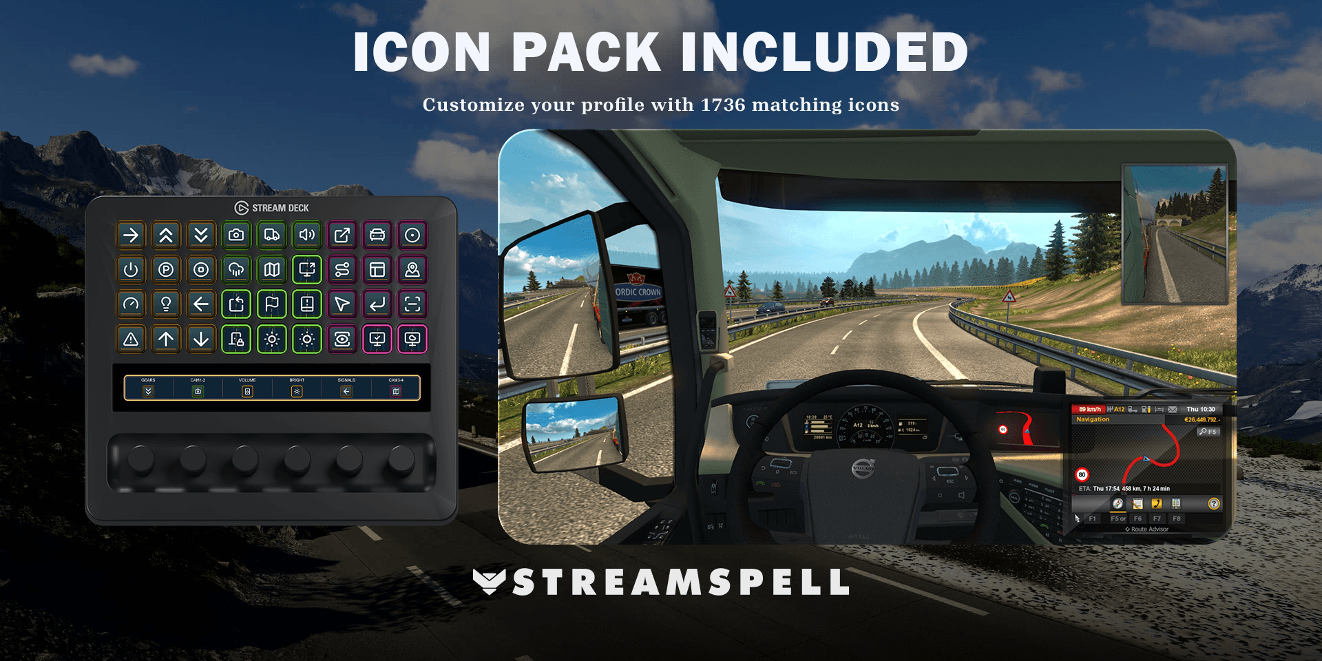 Euro Truck Simulator 2 updated icon-pack preview with matching artwork on Stream Deck + XL