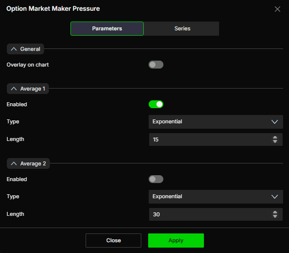 Option Market Maker Pressure - DeepGamma Web. Parameters screenshot 5.