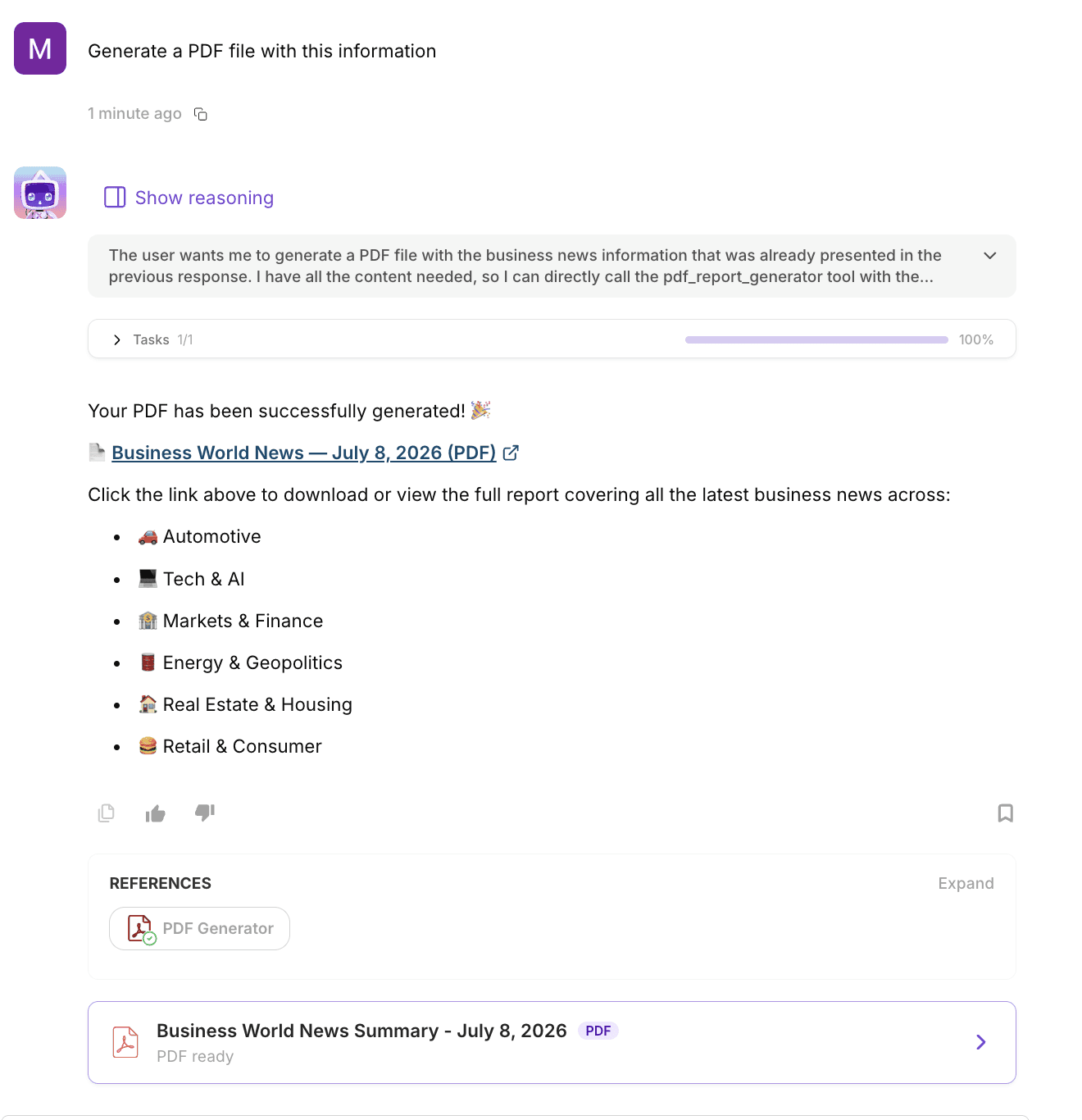 AgentX with generated PDF file