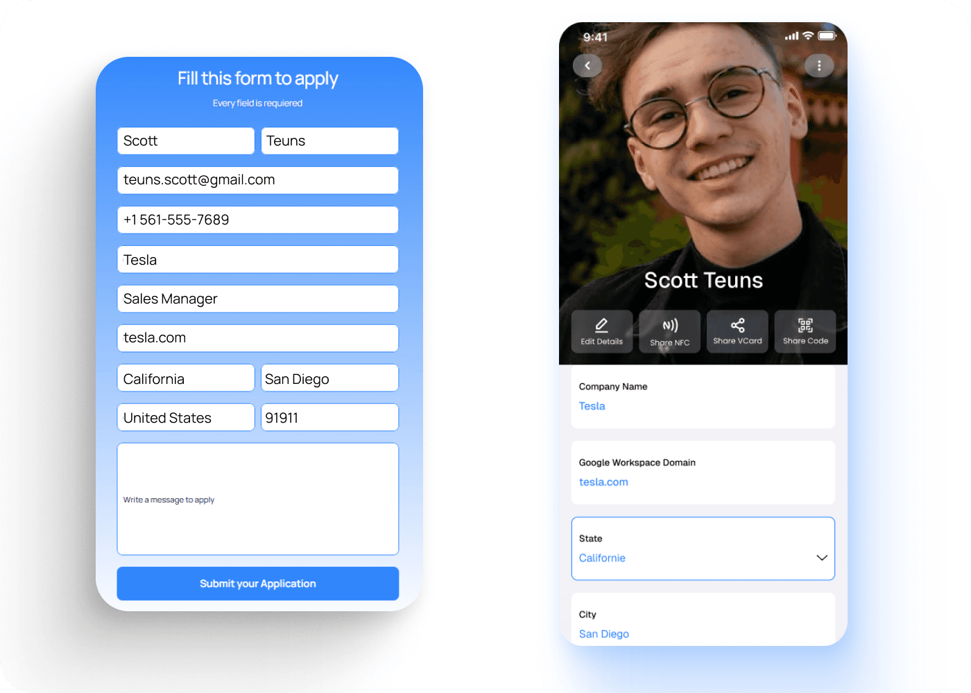 Visual create a contact from a form website