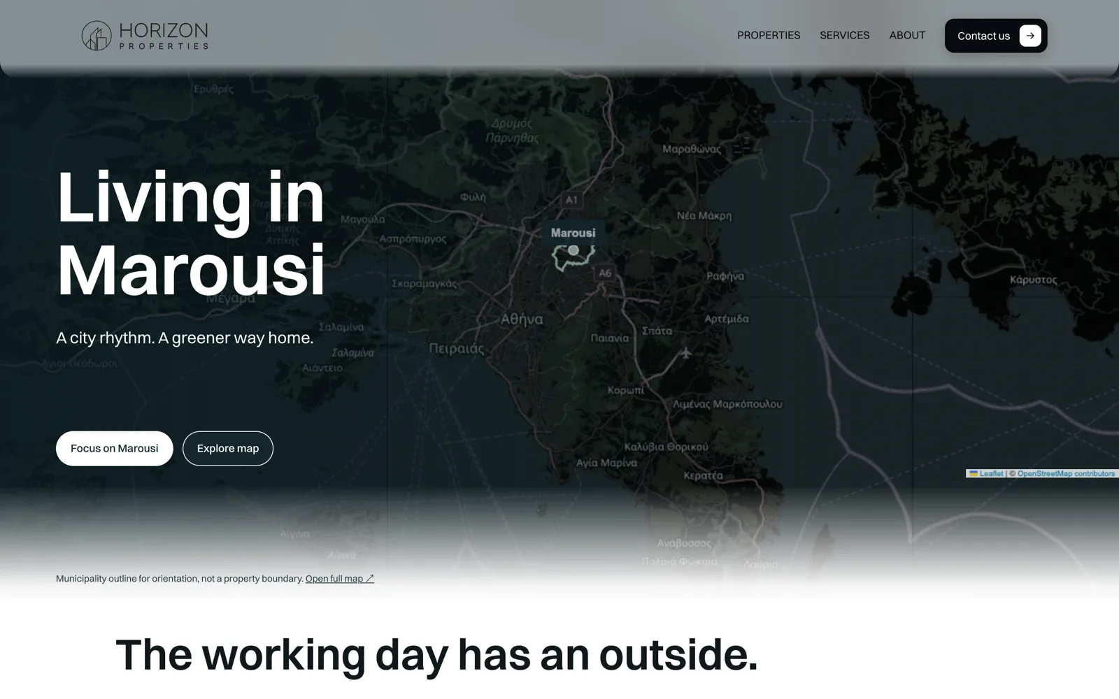 Horizon Properties website: Area guides with a live map