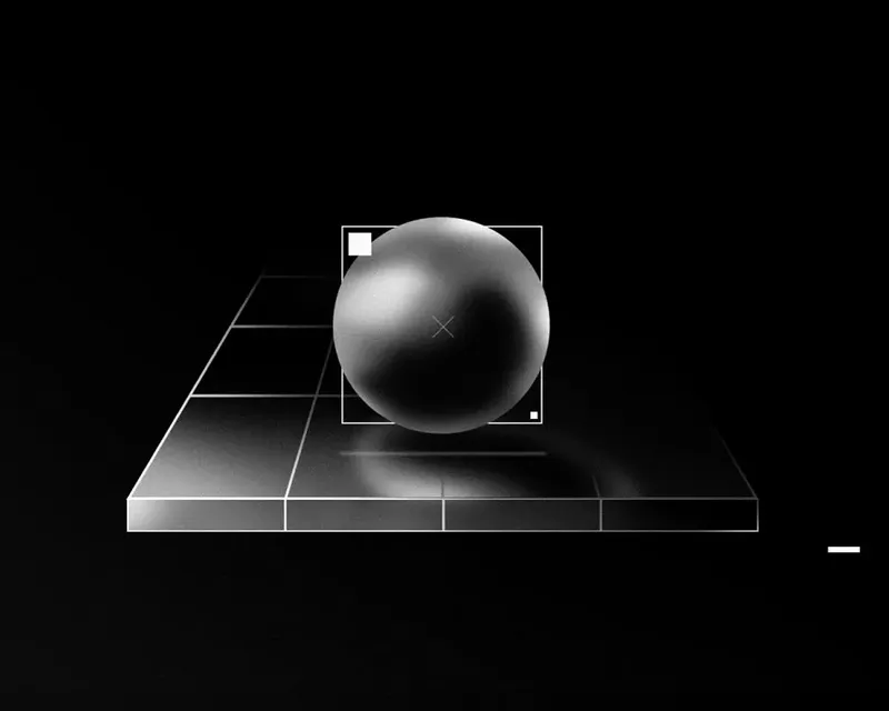 Abstract black and white image featuring geometric shapes and a circular form in the center.