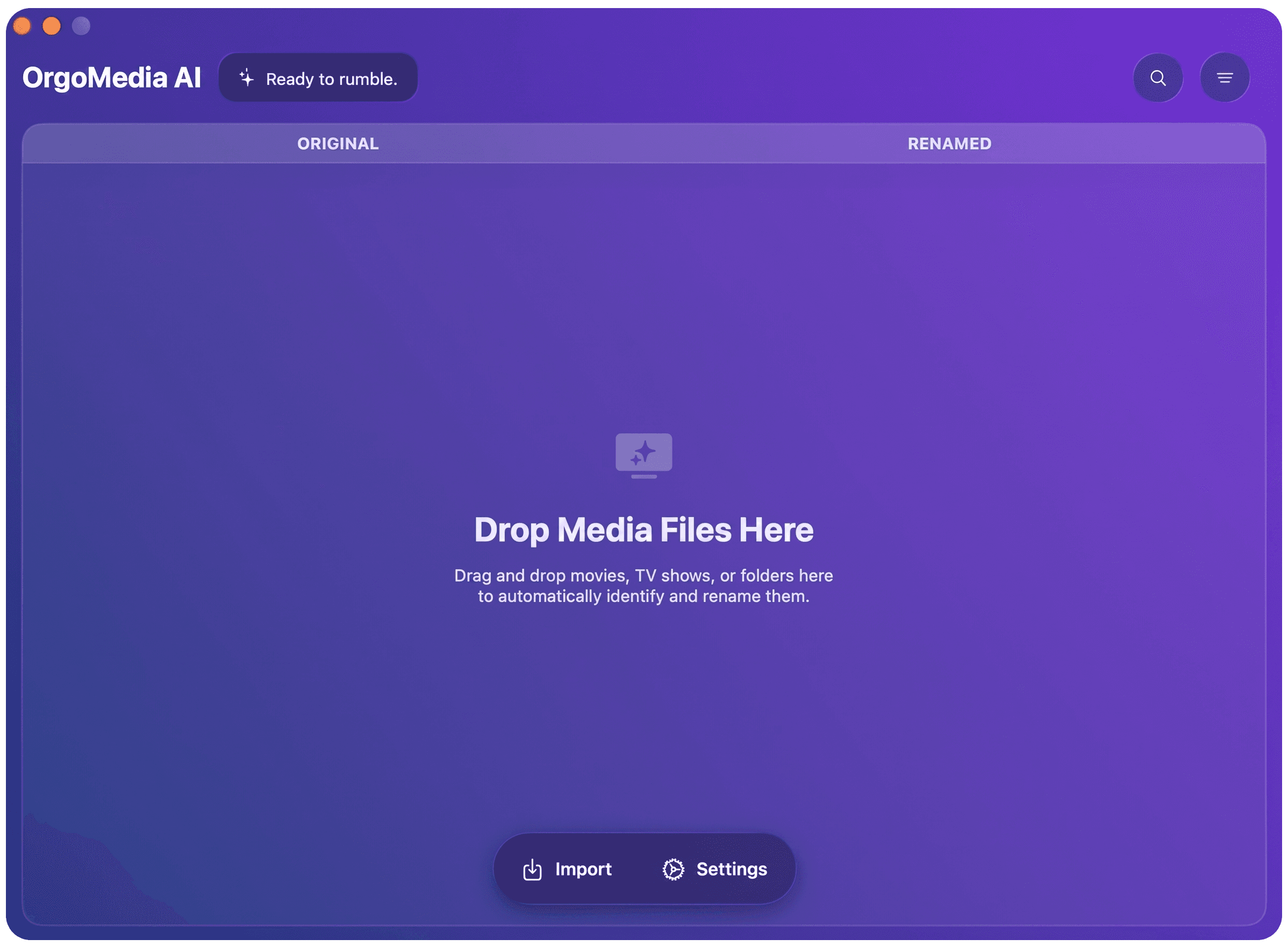 AI Renaming — OrgoMedia app screenshot