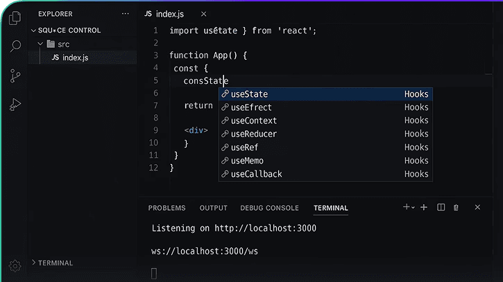 Terminal interface showing code editor