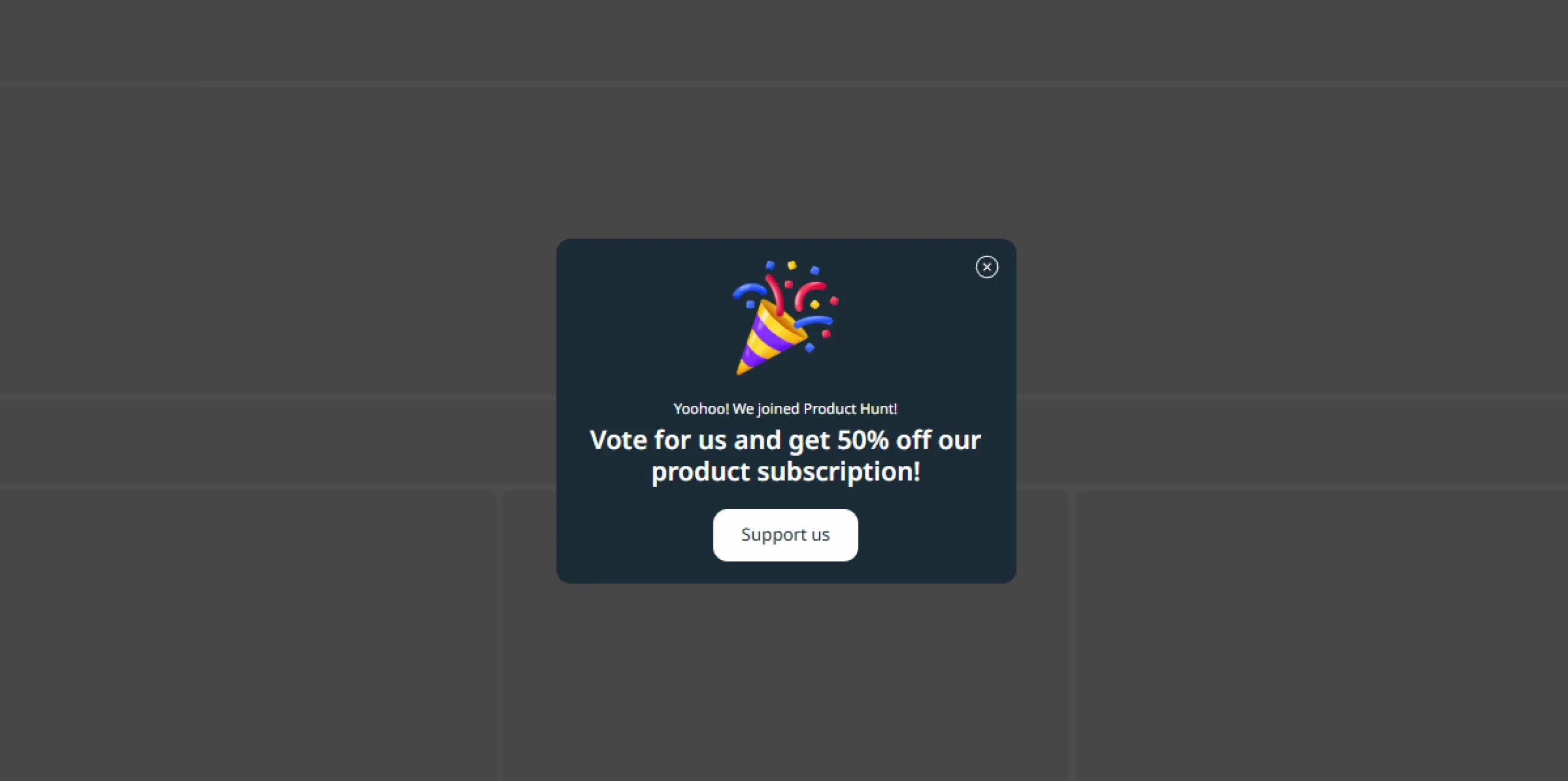 Claspo notification popup template to ask for support on Product Hunt