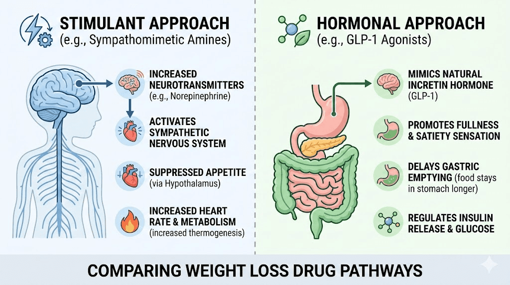 Phentermine vs tirzepatide weight loss mechanisms comparison
