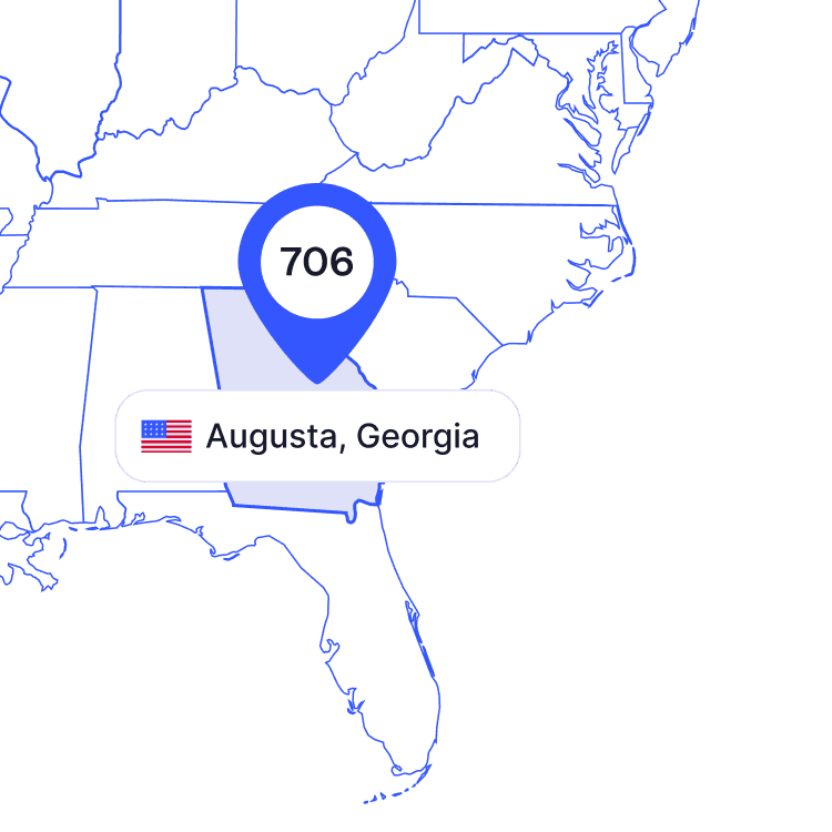 US map of 706 area code phone numbers and its coverage region