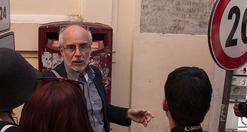 lecturer explaining a historical site