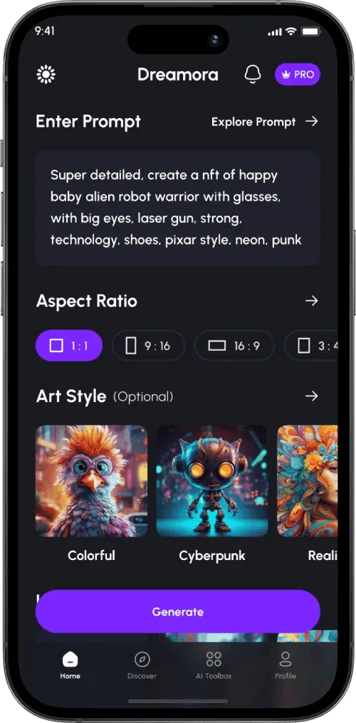 Dreamora app phone mockup