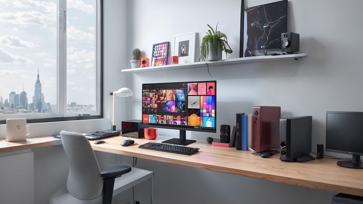 Modern Workspace with Tech and Personal Touches