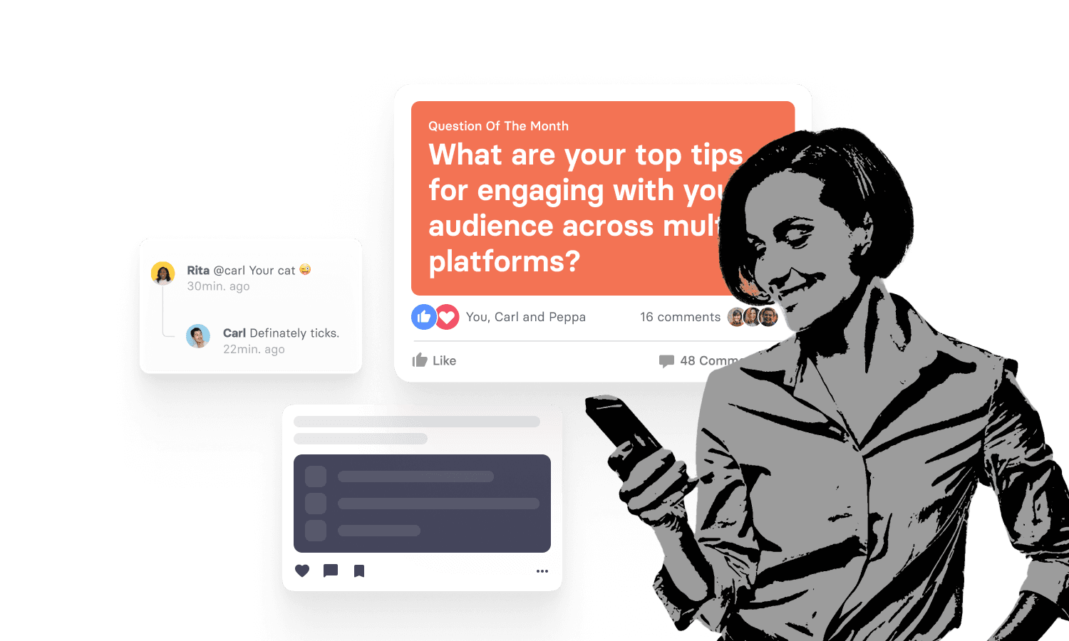 Illustration representing instant feedback, showcasing how tchop™ enables organisations to gather insights and track employee sentiment through engaging surveys and polls.