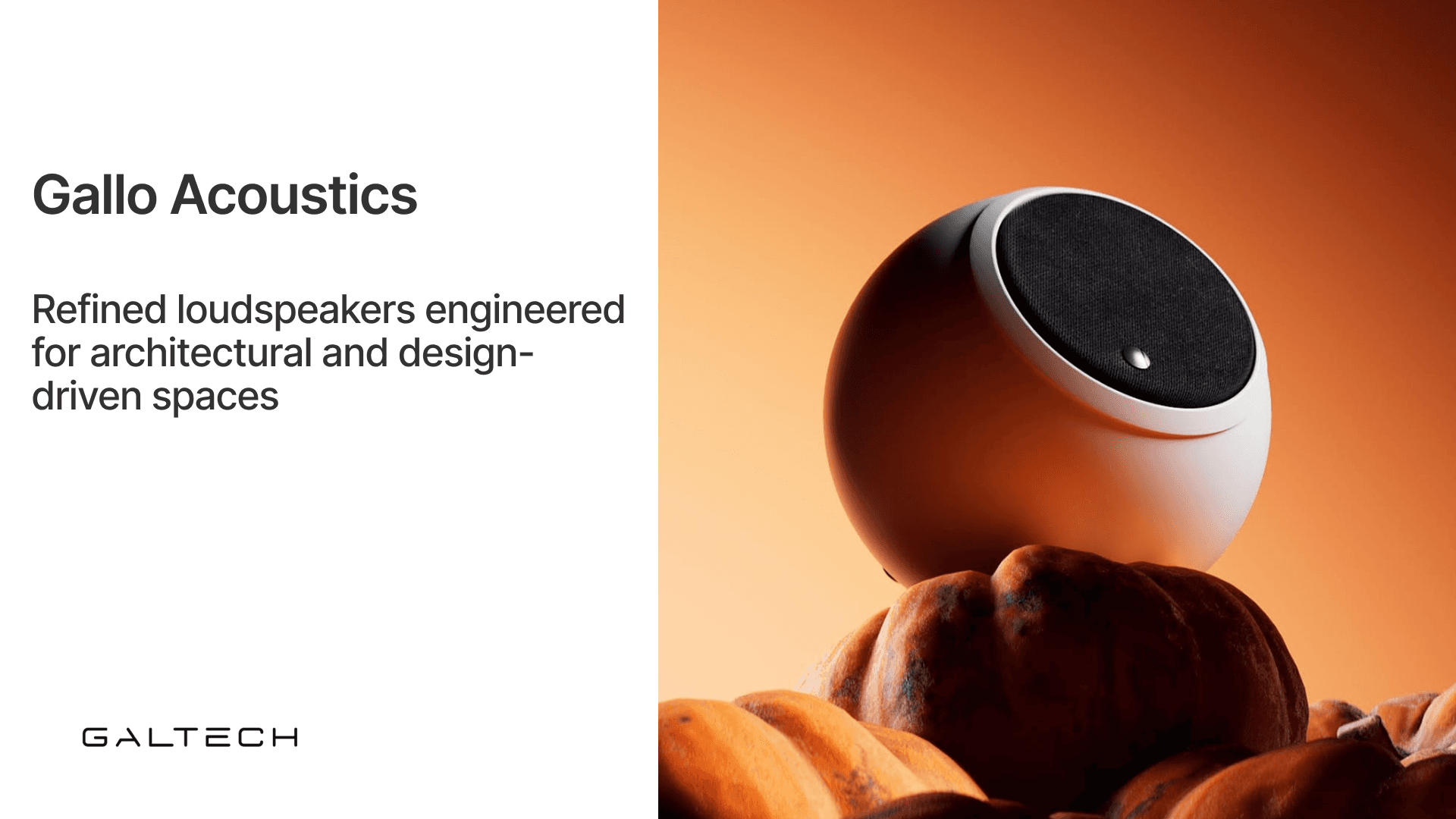 Gallo Acoustics sphere speaker on pumpkins