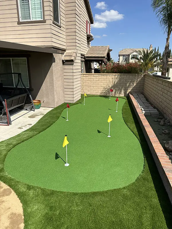 Residential putting green turf installation in Fontana, CA