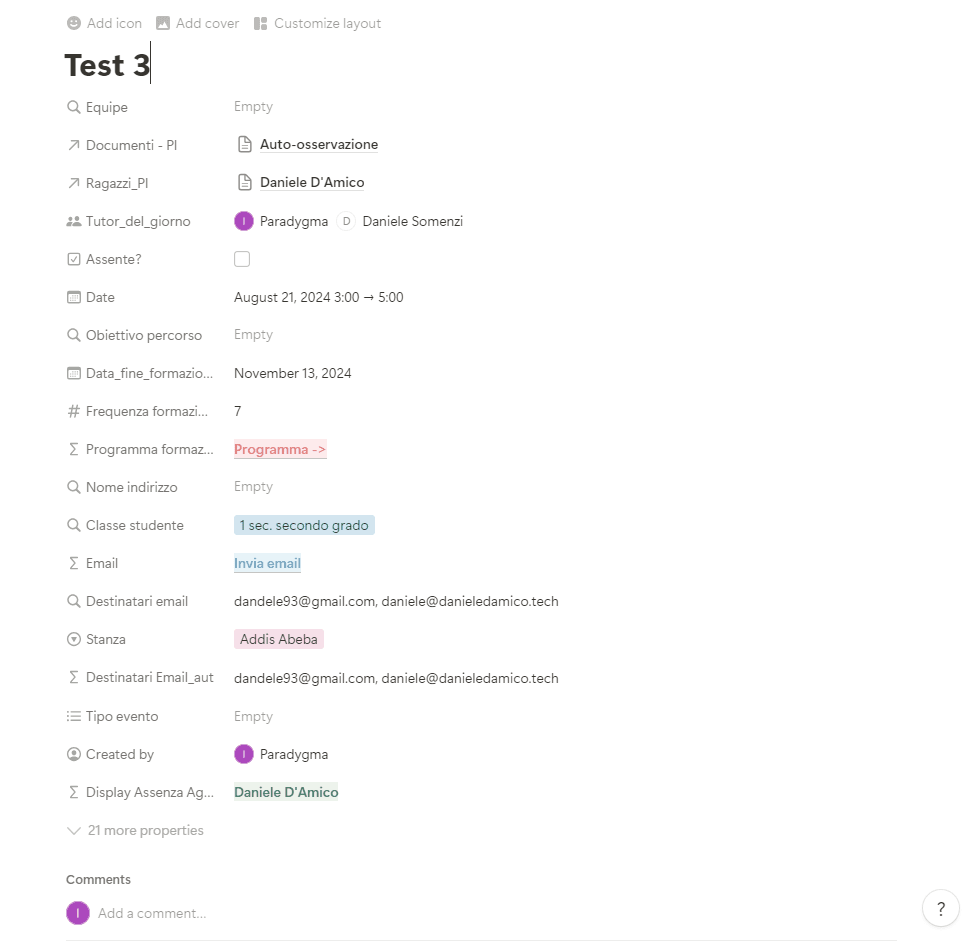 Pagina evento dove si vedono le variabili da compilare e il pulsante “programma”
