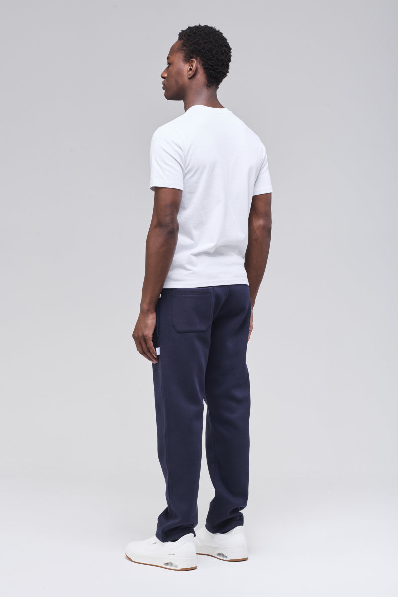 Navy unisex sweatpants, angled back view