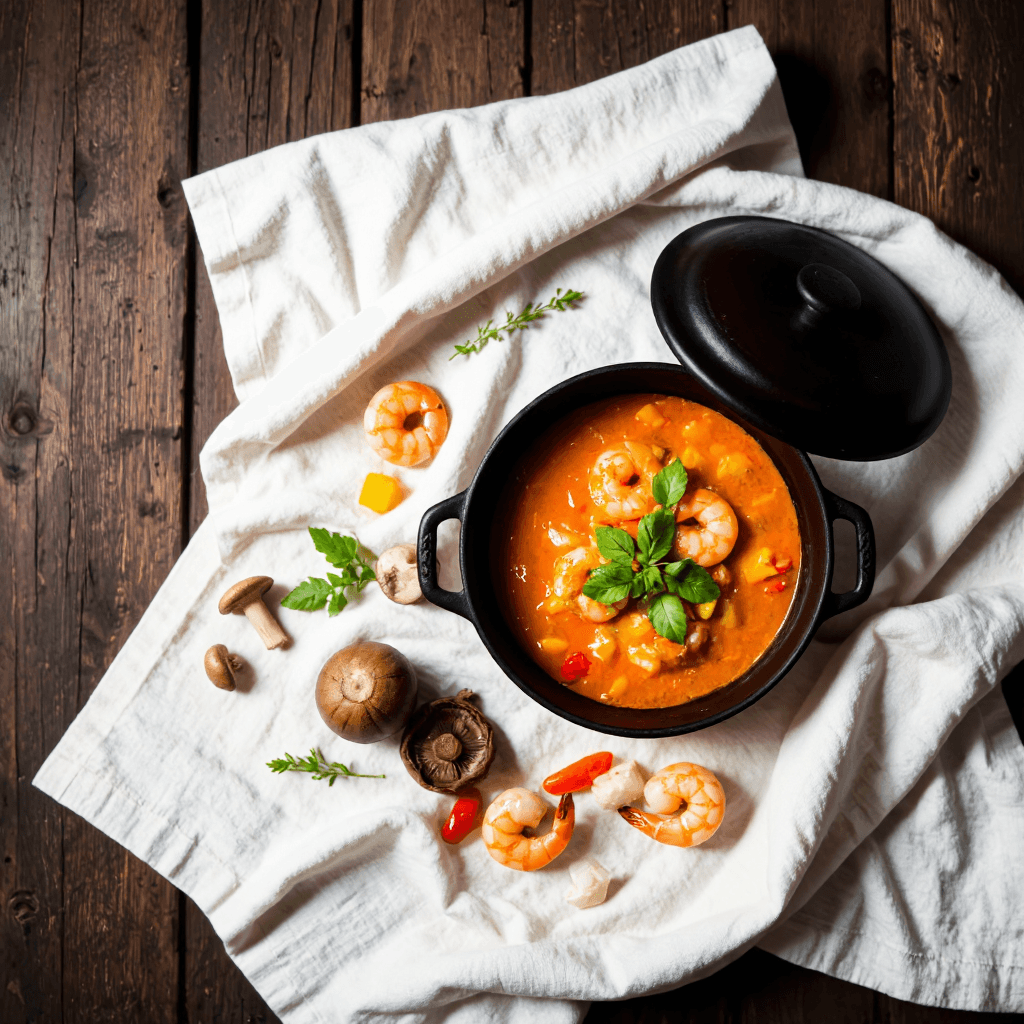 product photography of pot of stew