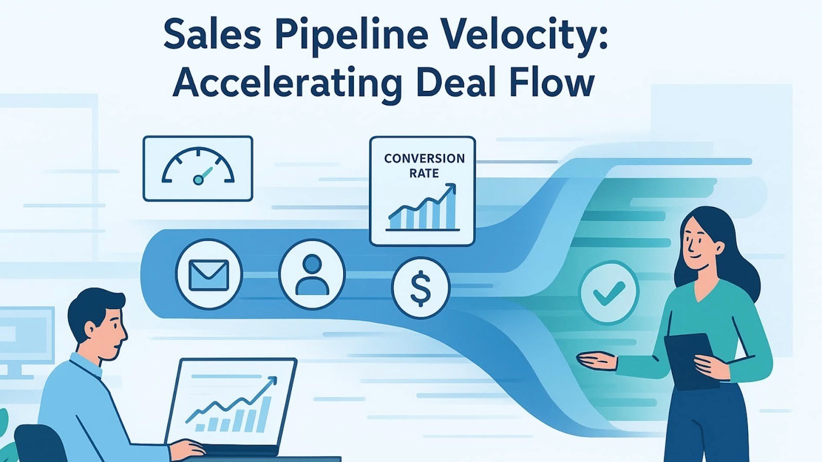 Sales reps monitoring pipeline stages to increase key metrics pipeline growth velocity.