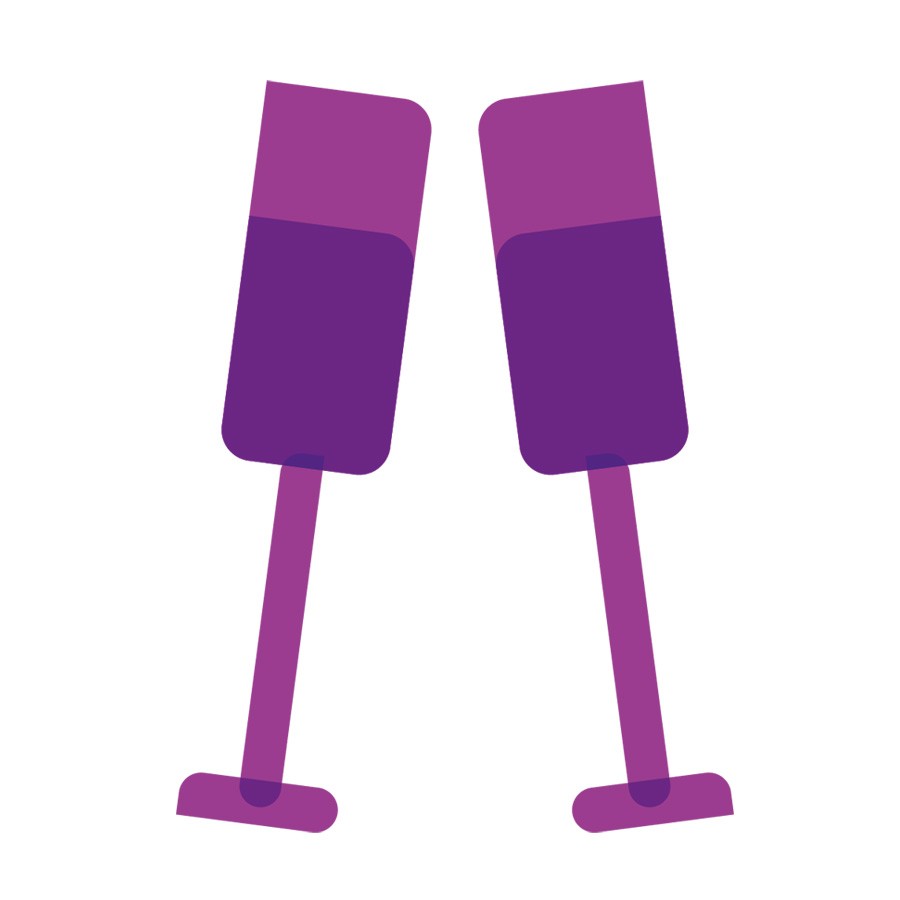 Stylized icon of two glasses toasting