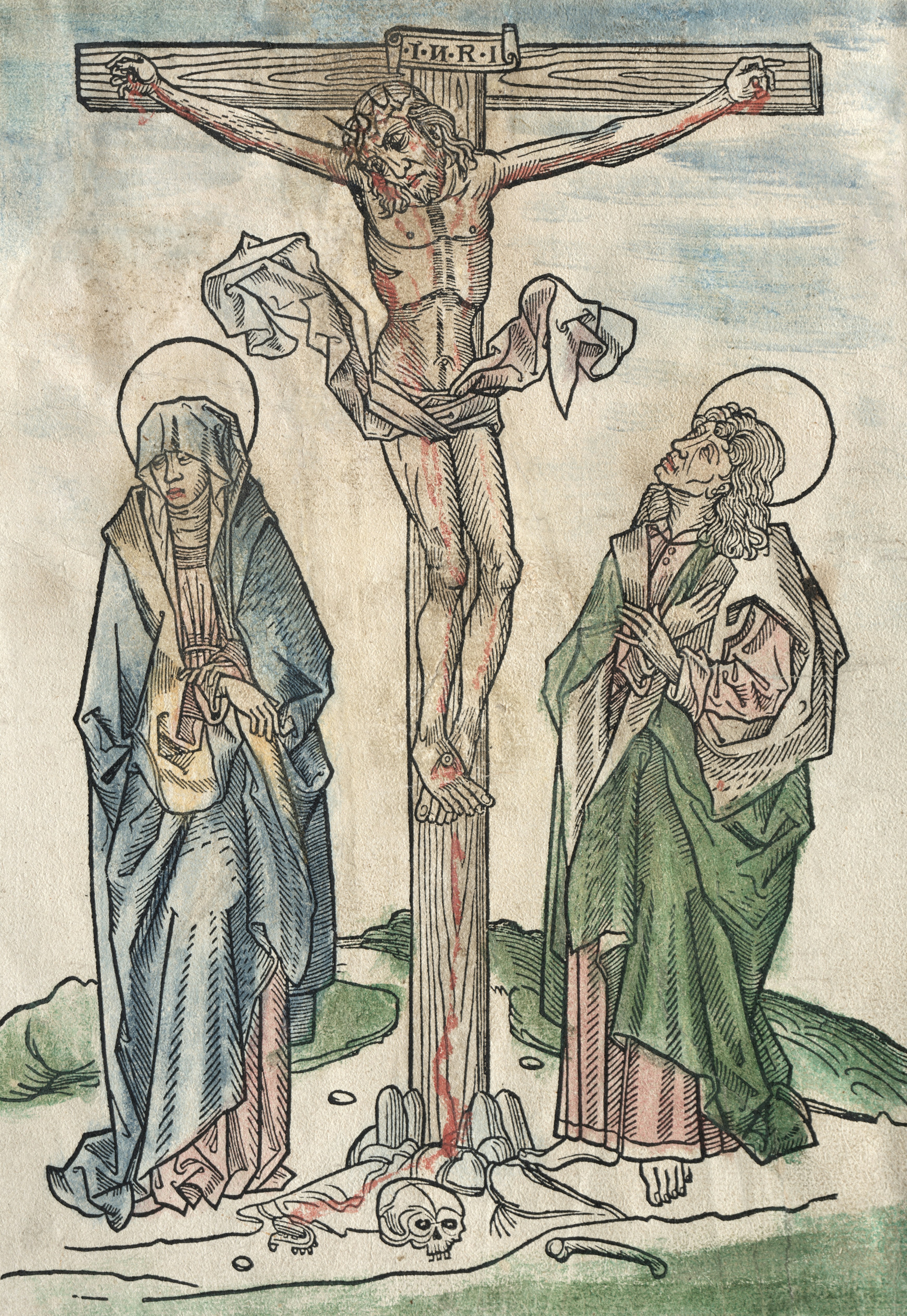 Christ on the Cross 1400s Germany woodcut with watercolor added by hand Gift of The Print Club of Cleveland 1925.986