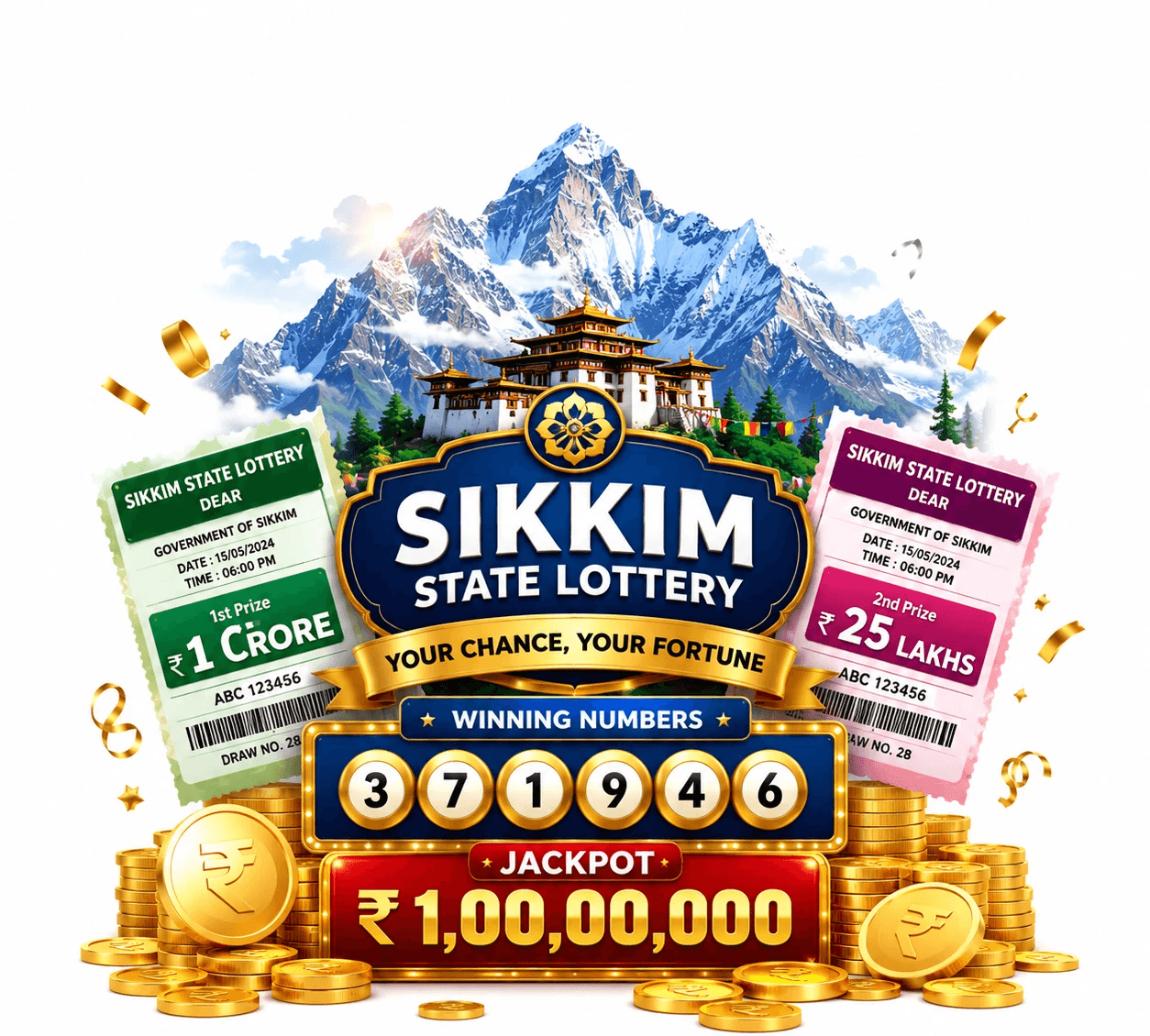 Sikkim State Lottery results, winning numbers, draw schedule and prize information for official lottery draws in India.