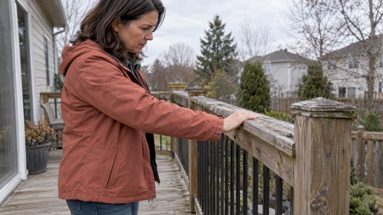 Homeowner testing a deck railing for movement