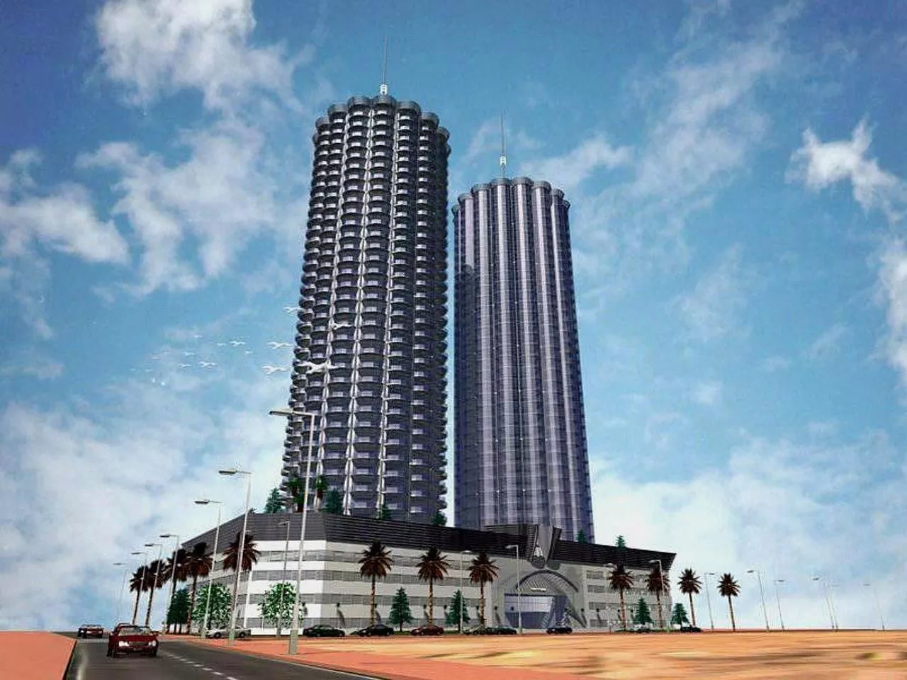 Digital rendering of Donna Towers project featuring modern landscaping and professional real estate design.