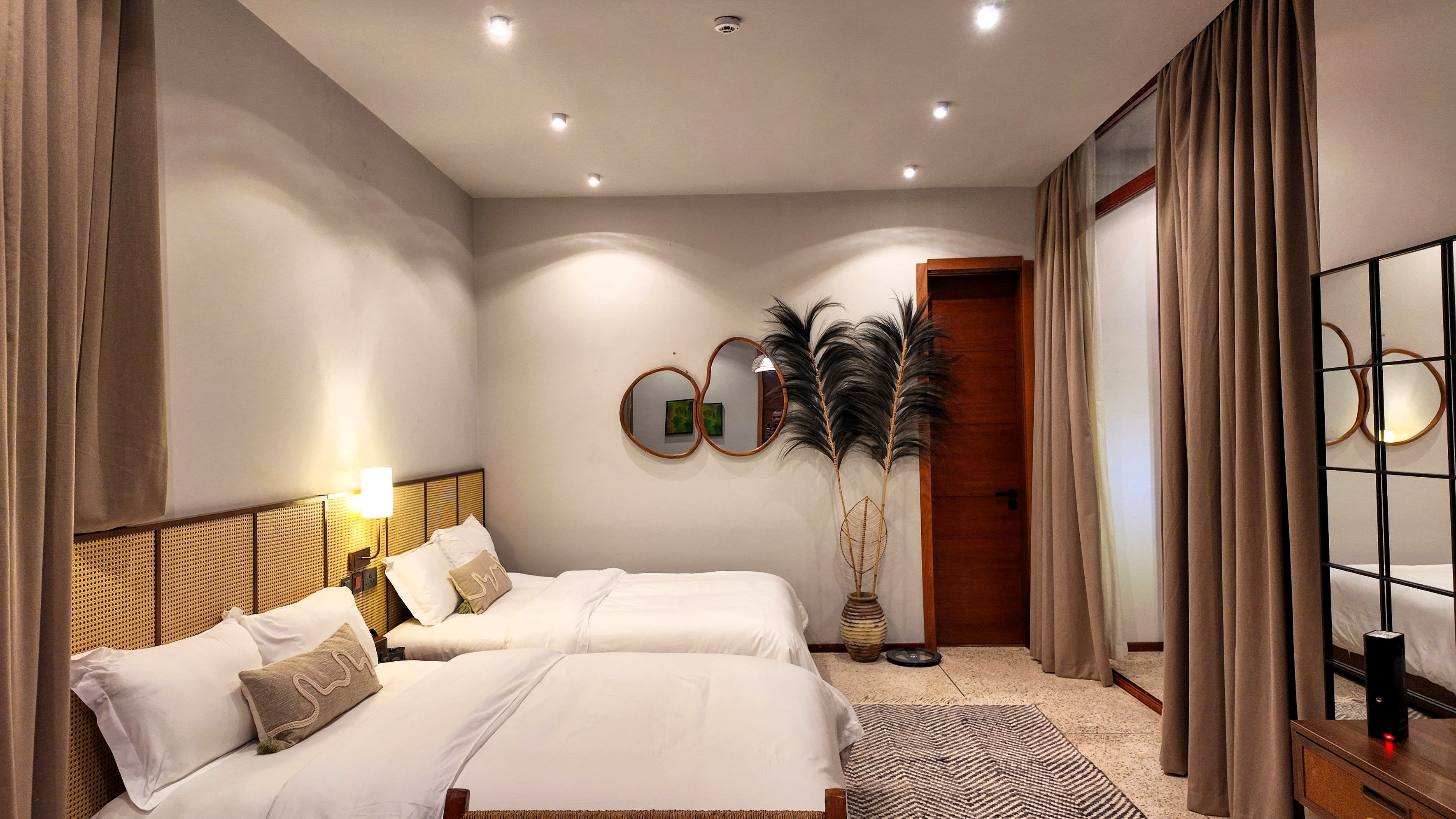 wide shot of double beds