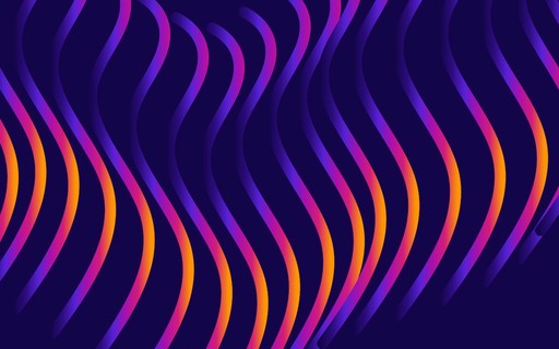 Non-informational vector image of wavy lines in a gradient of purple, pink, organge against a dark background