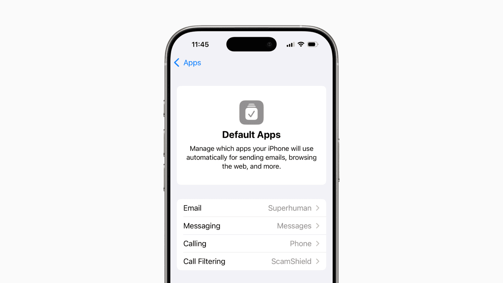 Default Apps in iPhone Settings