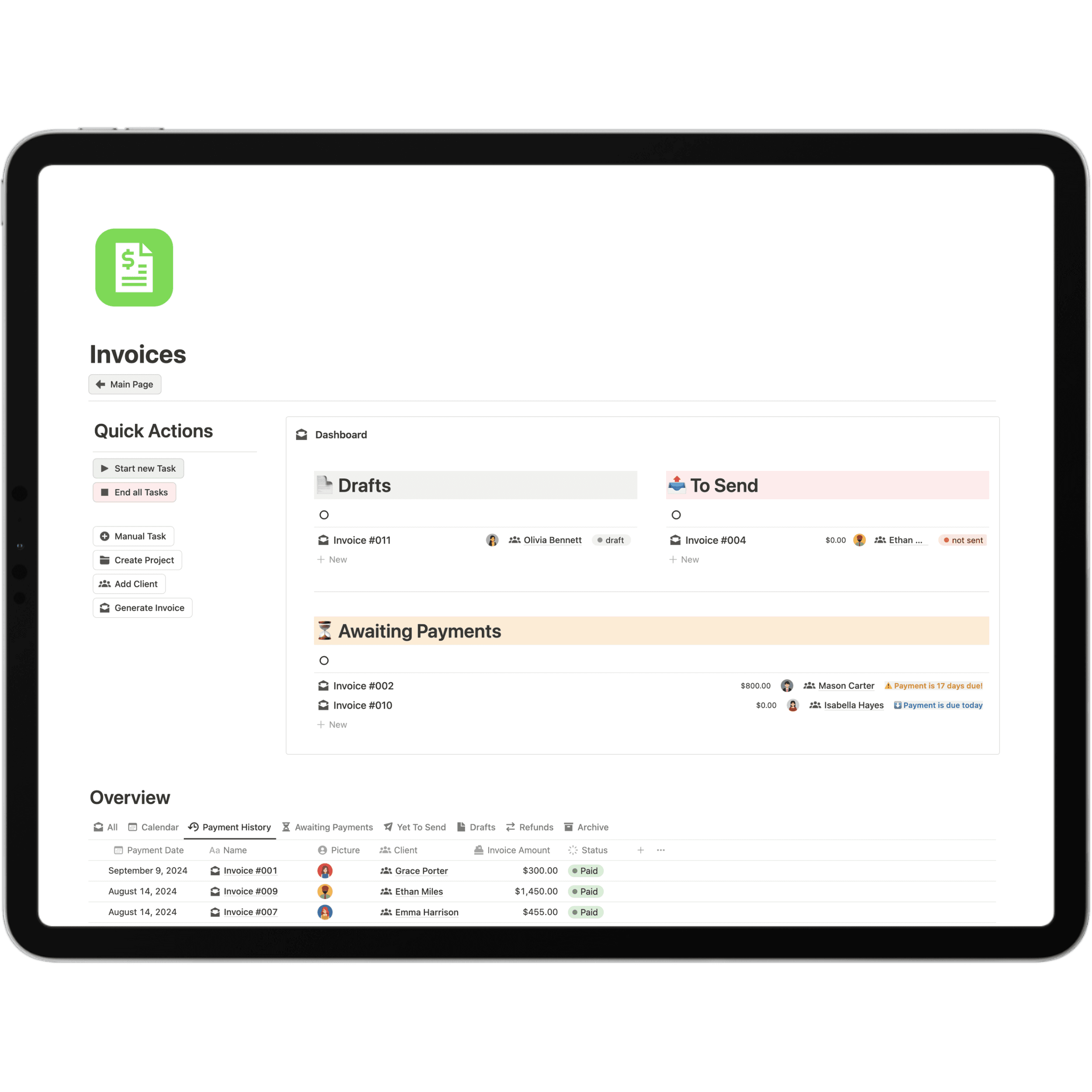 Invoices Page