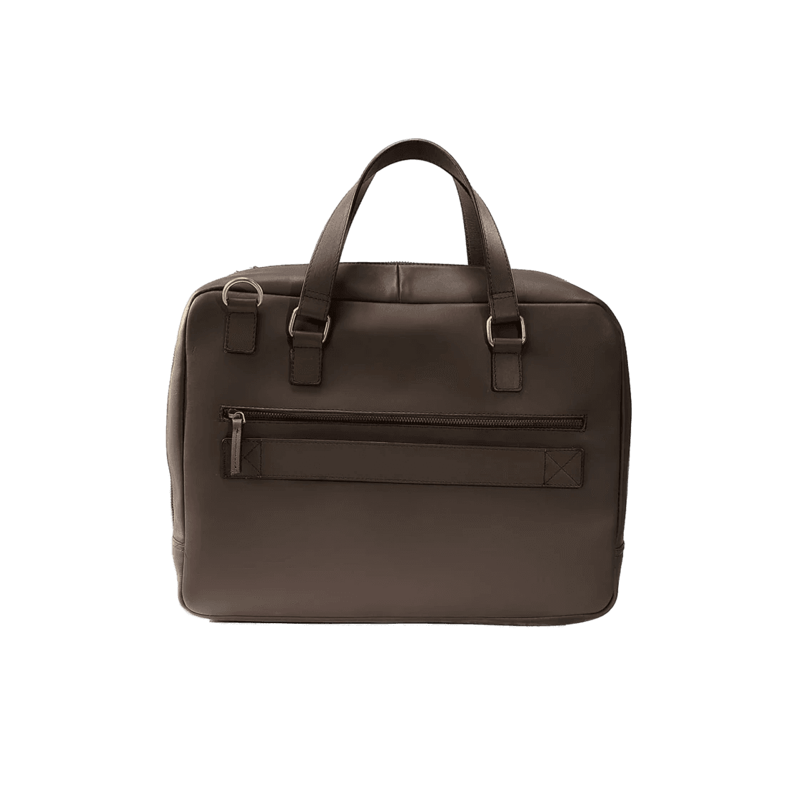 Brown leather bag with a handle on a white background