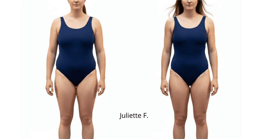 Transformation corps et énergie après accompagnement nutrition, sport et sommeil personnalisé.