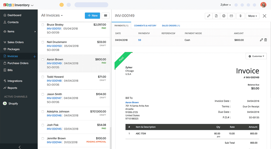 Create quick invoices for your inventory items | Zoho Inventory
