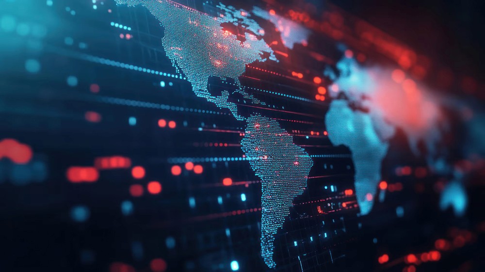Red digital warning symbol glowing on a circuit board interface, representing active ransomware exploitation of the VMware ESXi CVE 2025 22225 vulnerability and hypervisor compromise.