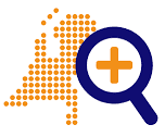 Logo Zorgkaart Nederland: een vergrootglas met plusteken over een kaart van Nederland. Onderaan staat 'Patiëntenfederatie Nederland'.