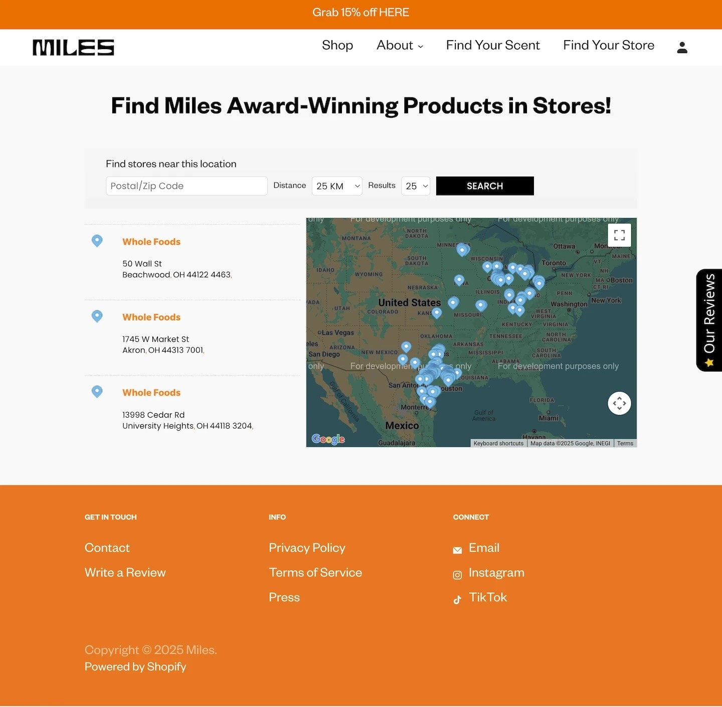 Miles Deodorant Shopify Website Store Locator