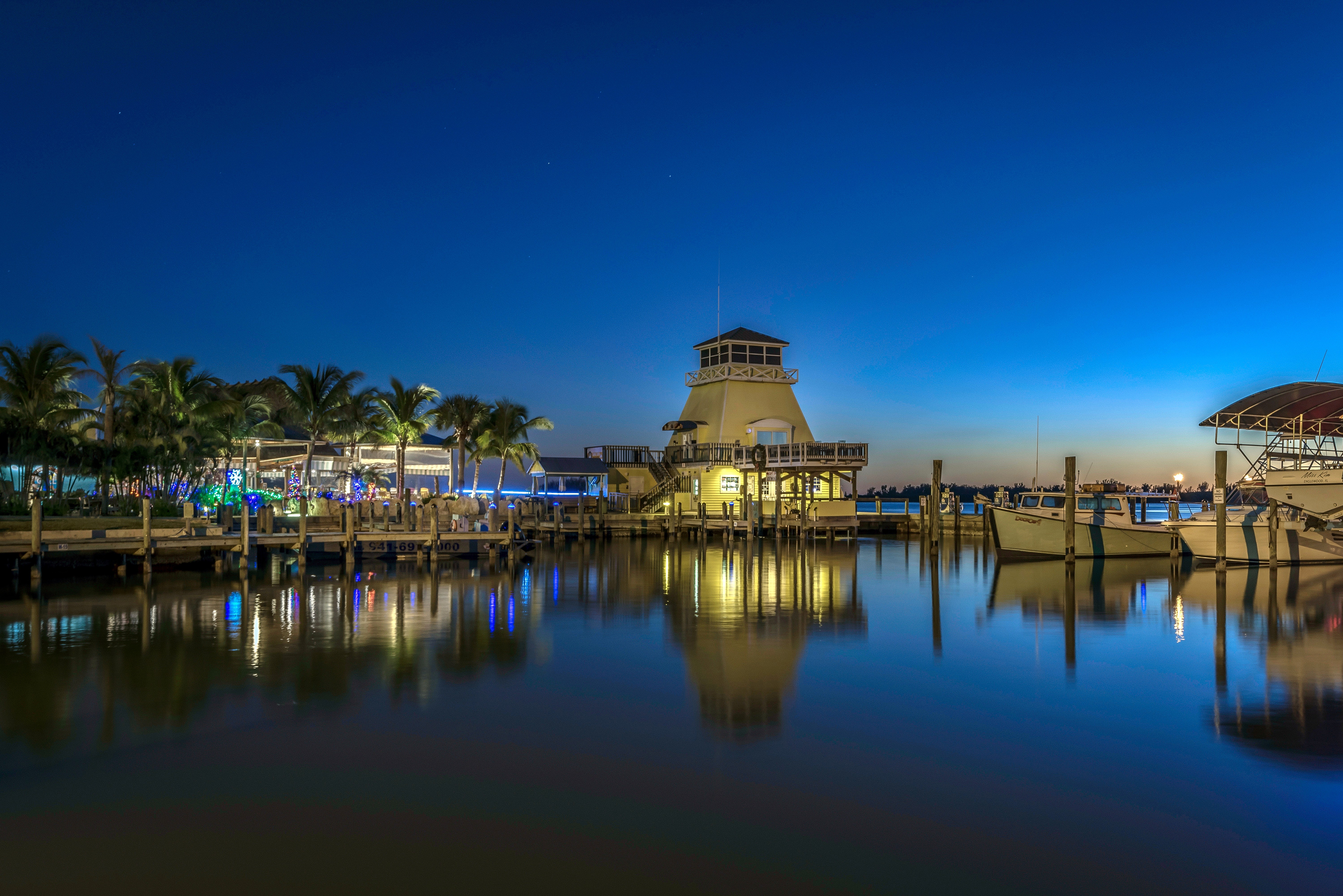 nighttime view of lighthouse bar