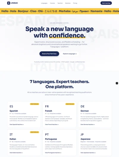 Language school website prompt preview