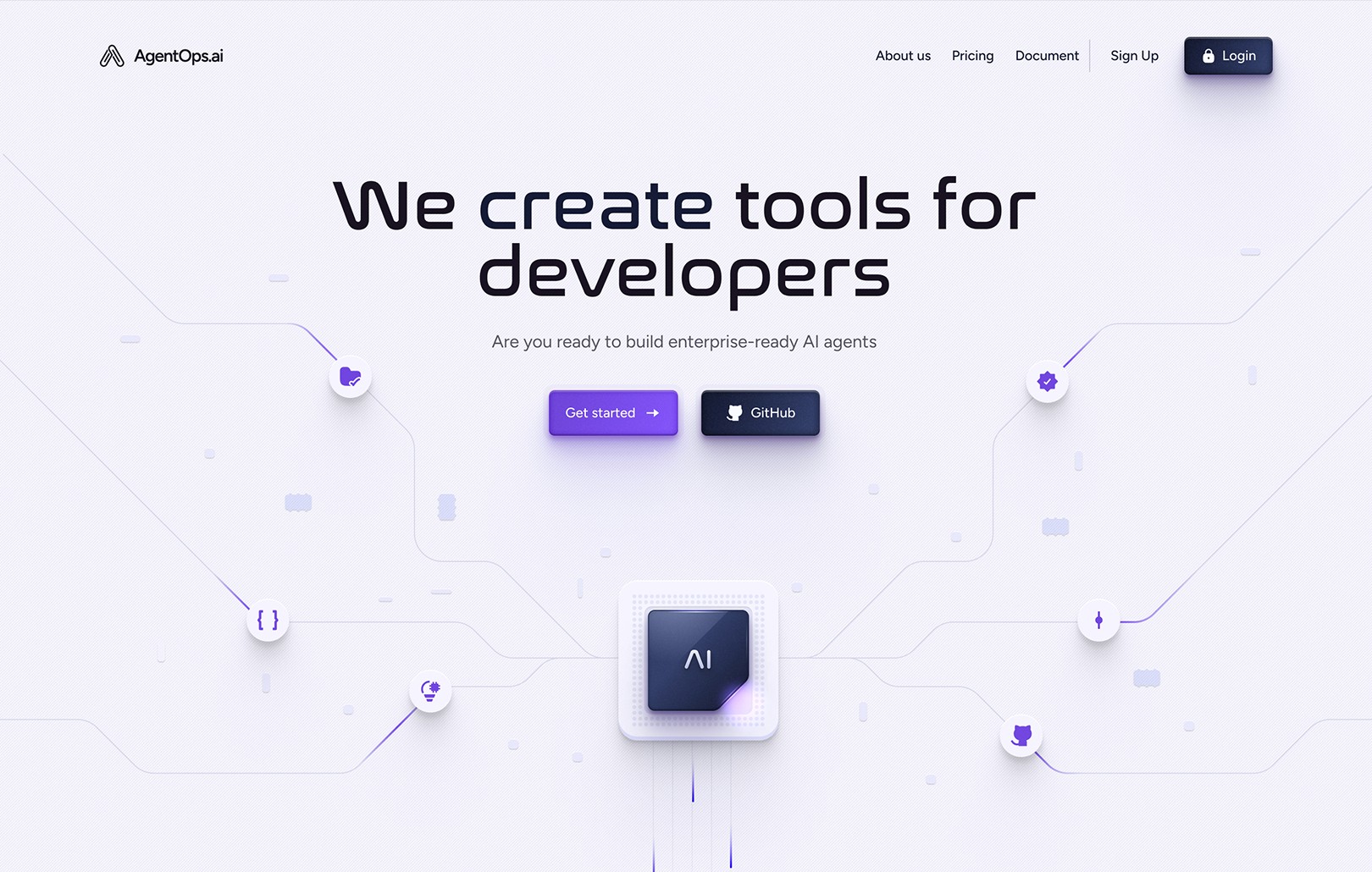 Image of AgentOps Web Design White and purple hero.