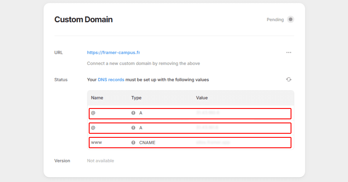 Configuration d’un domaine personnalisé dans les paramètres Framer