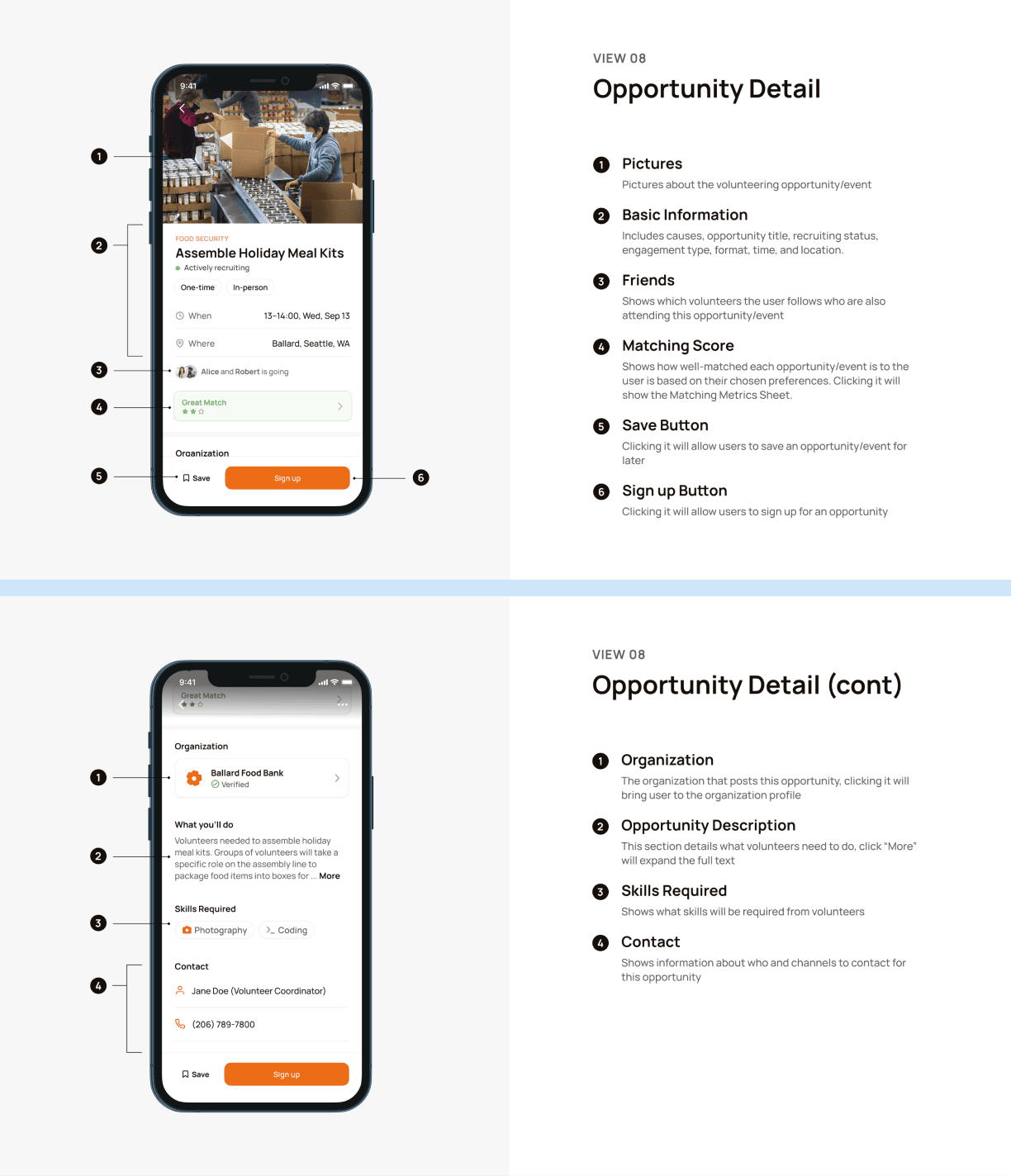 Images of 2 screens on a phone with descriptions