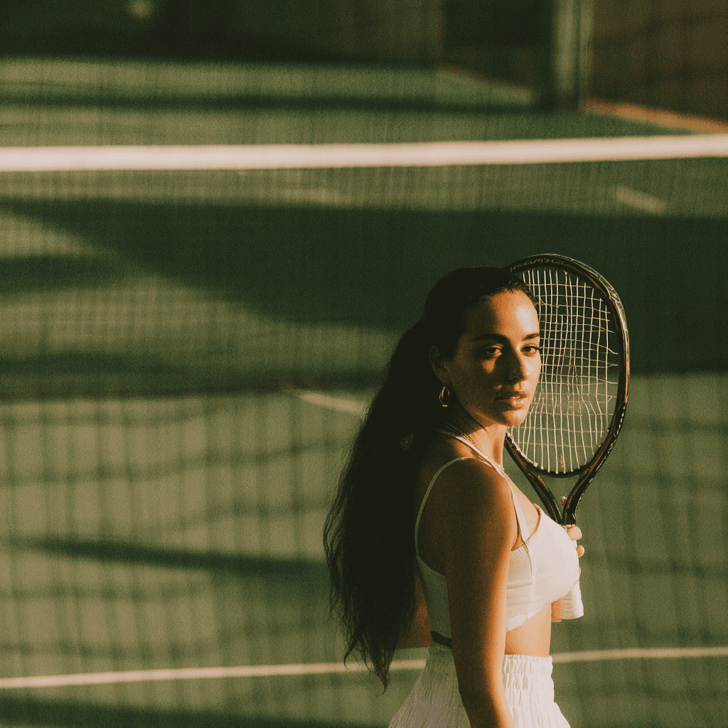 Women with tennis bracket in playground portrait