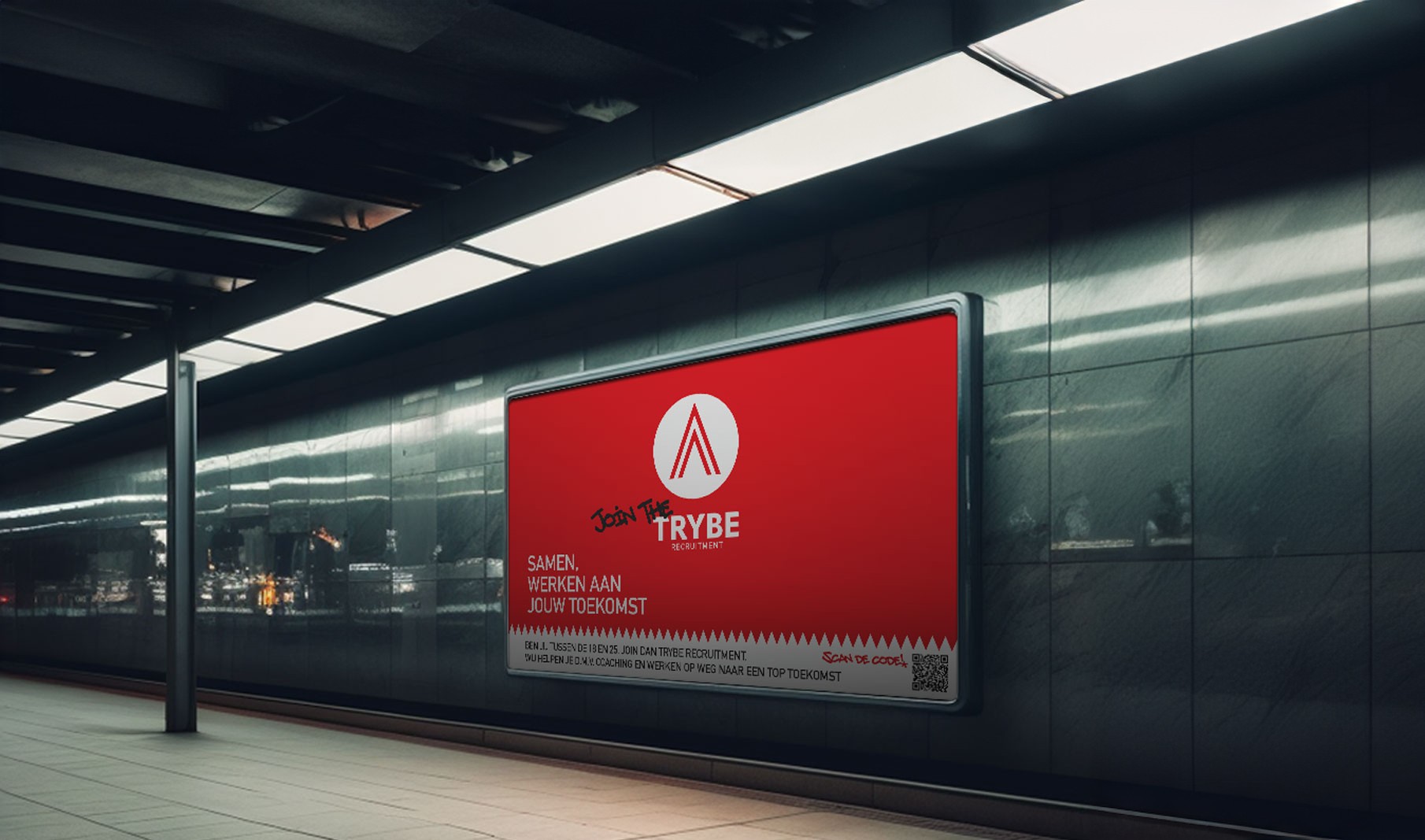 valla publicitaria de Trybe Rectuitment en la estación de metro